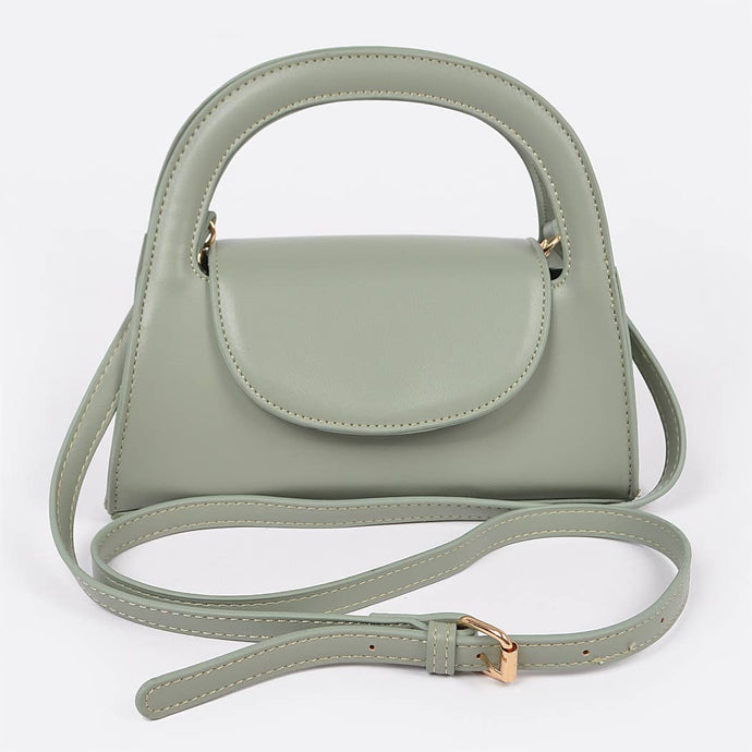 Faux Leather Handle Crossbody Bag: Sage Green