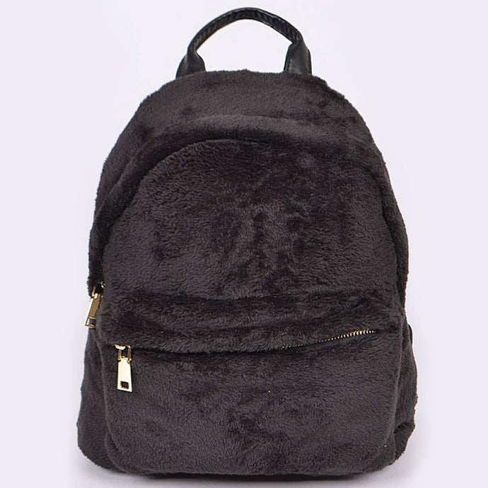 Faux Fur Backpack: Black