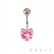 DOUBLE GEM PRONG SET HEART CZ 316L SS NAVEL RING