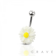 POLYMER DAISY FLOWER GEM TOP 316L SS BAR BELLY RING