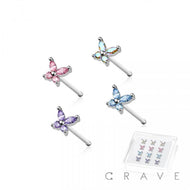CZ PRONG BUTTERFLY 316L SS NOSE BONE STUD BOX