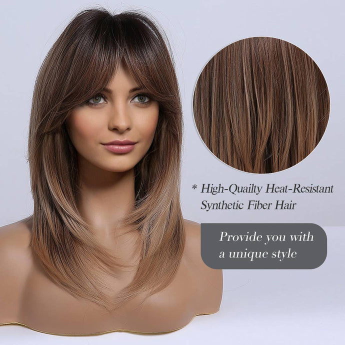 Synthetic Wig Brown Ombrè Medium Layered