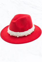 Load image into Gallery viewer, Fashion Fedora Jazz Hat with Wide Pearl Belt: Red
