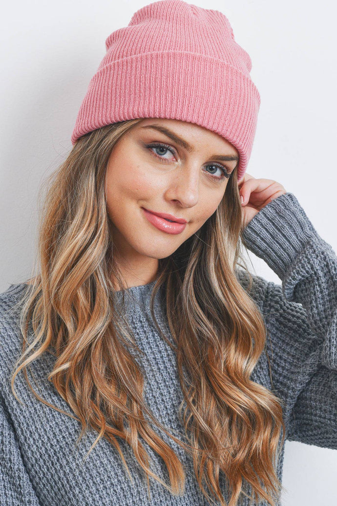 Simple Knitted Beanie Hat Pink