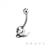 DOUBLE GEM PRESS FIT 316L SS NAVEL RING W/ STEEL HOOP