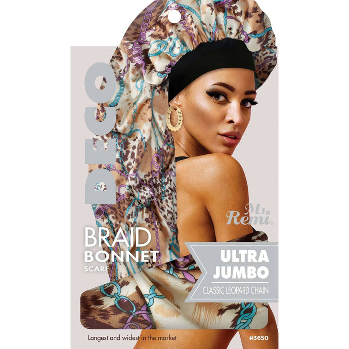 Annie Ms. Remi Deco Silky Wide Edge Braid Bonnet Ultra Jumbo Leopard