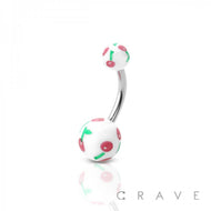 CHERRY PATTERN ACRYLIC BALL 316L SS BELLY NAVEL RING