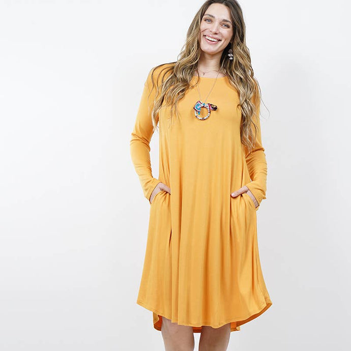 Mustard Yellow Plus Side-pocket Dress 1X to 3X