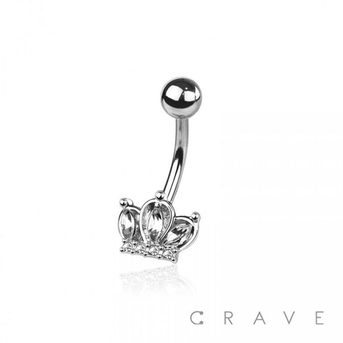 CRAVE BODY JEWELRY - MARQUISE MULTI GEM CROWN 316L SURGICAL STEEL NAVEL RING: SS/CLEAR