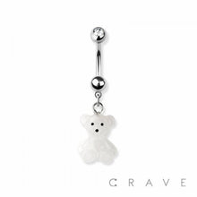 Load image into Gallery viewer, GUMMY BEAR &amp; TEDDY BEAR DANGLE 316L SS NAVEL BELLY RING: SS/WHITE
