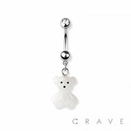 GUMMY BEAR & TEDDY BEAR DANGLE 316L SS NAVEL BELLY RING: SS/WHITE