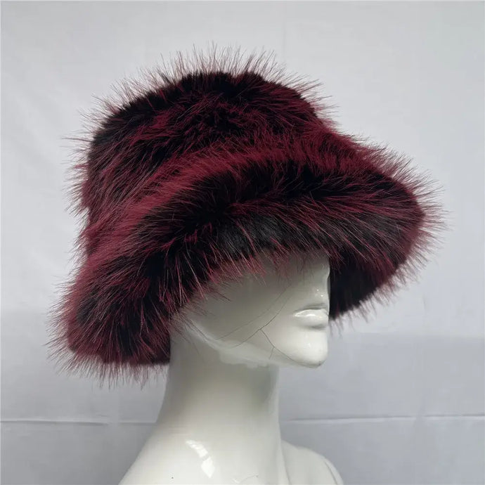 Colorful Fuzzy Fisherman's Fashion Bucket Hat Fur: Cherry
