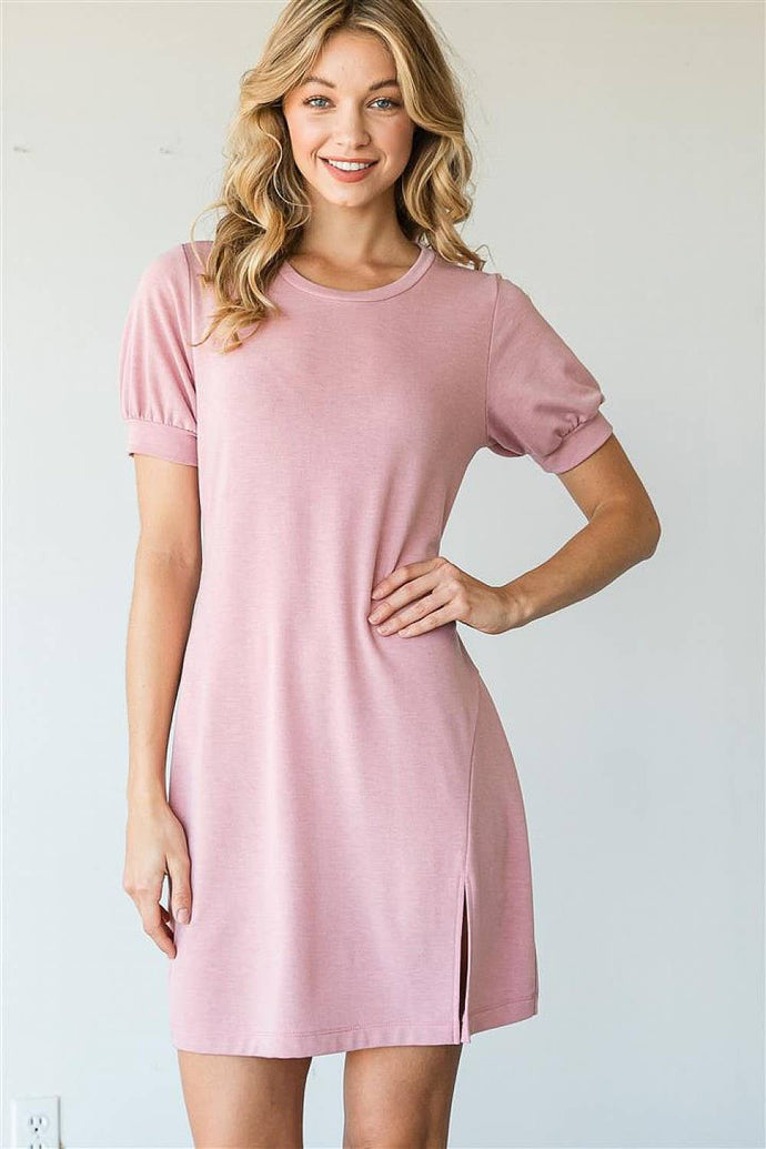 Short Sleeve Mini Dress Mauve Pink