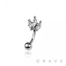 Load image into Gallery viewer, 3 MARQUISE GEM CROWN 316L SURGICAL STEEL NAVEL RING: SS / CLEAR
