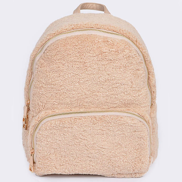 Nude Faux Wool Sheepskin Backpack