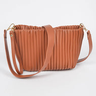 Faux Leather Pleated Bag: Camel
