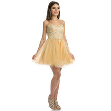 Load image into Gallery viewer, Juliet - SWEETHEART WITH EMBROIDERY ON TOP SHORT DRESS: GOLD / XL
