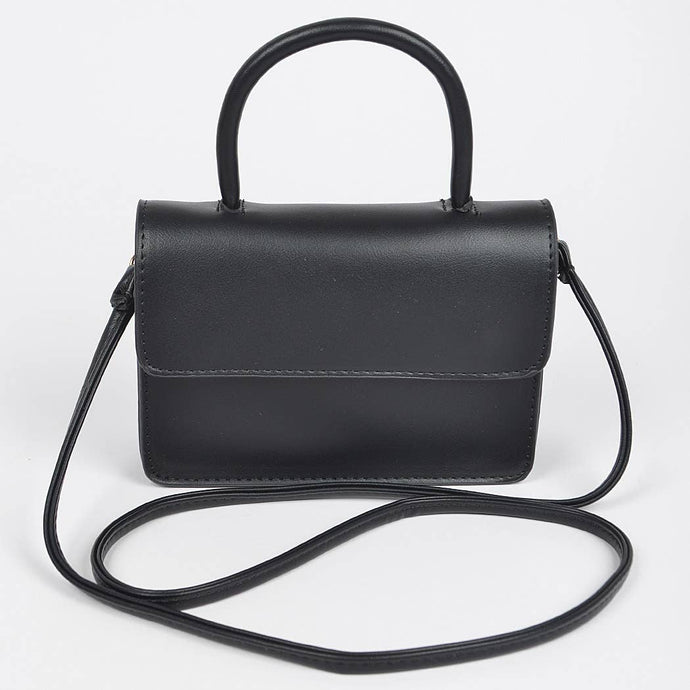 Black Faux Leather Pleated Shoulder Strap Bag Purse