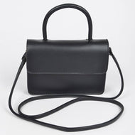 Black Faux Leather Pleated Shoulder Strap Bag