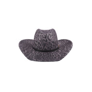 Grey Leopard Print Felt Brim Hat With Leather Strap
